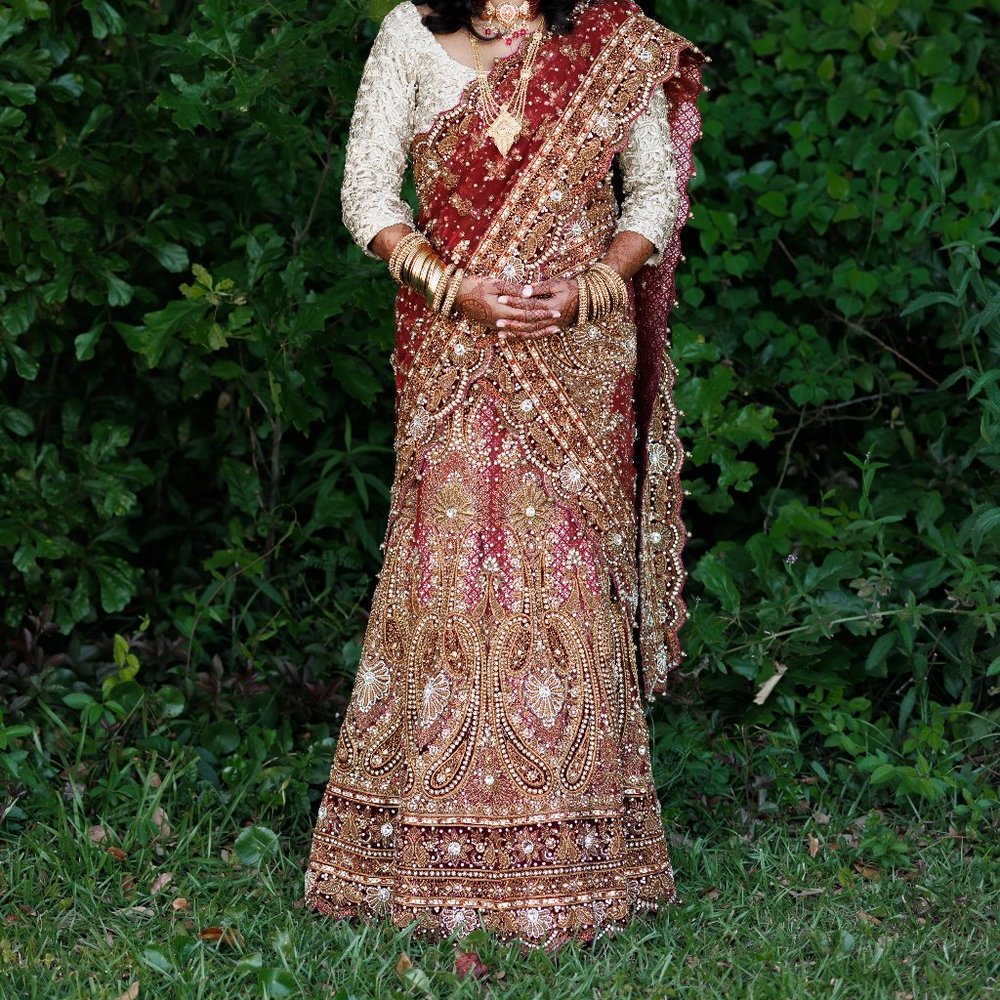 Maroon and Gold Wedding Bridal Lehenga - BEAUTIFUL and HANDMADE